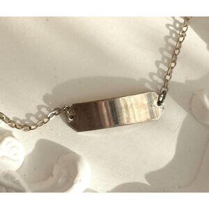 Blank Name Plate Cable Chainlink Sterling Silver 925 Vintage Unisex Bracelet 9"